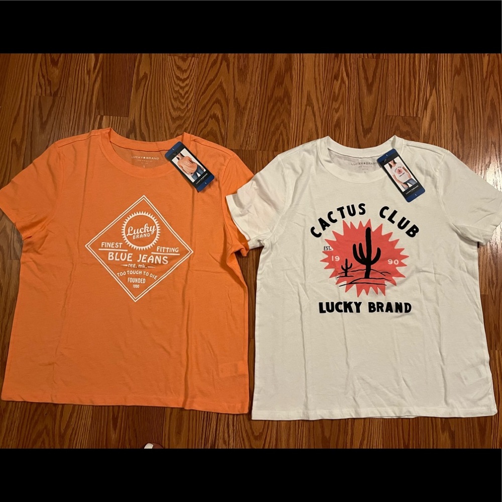 Lucky Brand Ladies' Graphic Tee bundle of two. White and Coral.